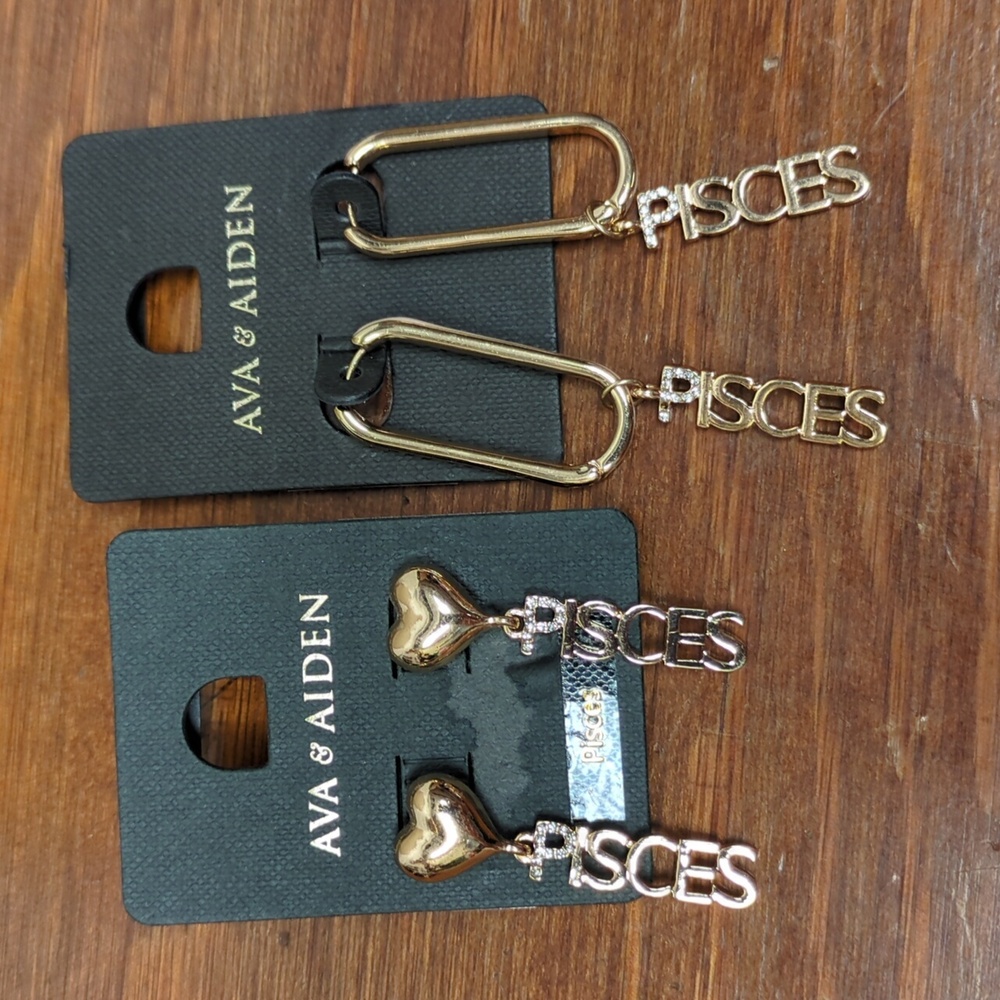 ♓ 2 Pisces Dangle Earrings Ava & Aiden, Gold-Tone Gift Set
